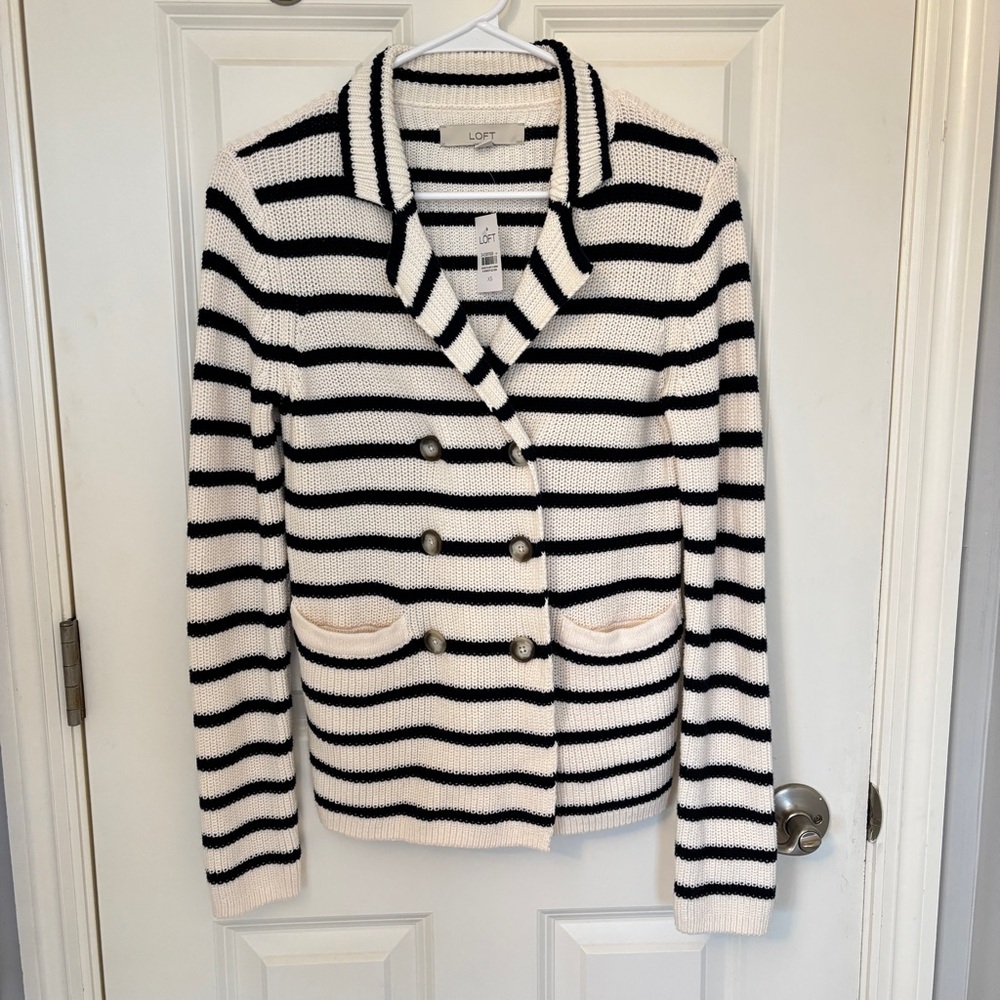 NWT Loft XS Stripe Ribbed Double Breasted Sweater Jacket - Picture 5 of 9